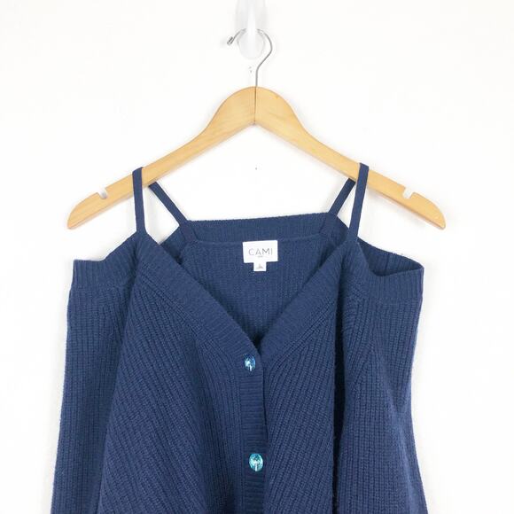 NWOT Cami NYC Elizabeth Sweater Large Blue Merino Wool Cold Shoulder Cardigan - Picture 4 of 13